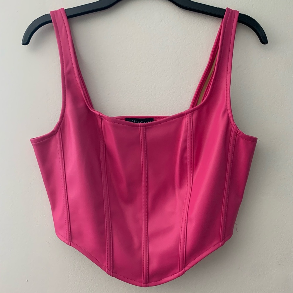 Hot pink fuchsia Women’s FAUX LEATHER Corset Top